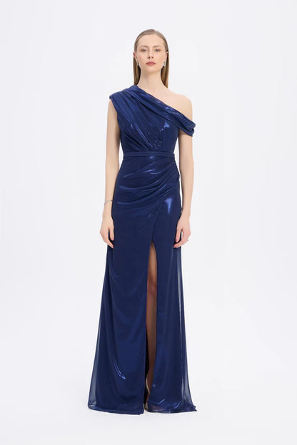 Low Shoulder Long Evening Dress with Slits