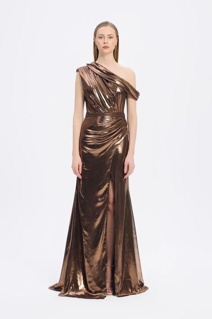 Low Shoulder Long Evening Dress with Slits